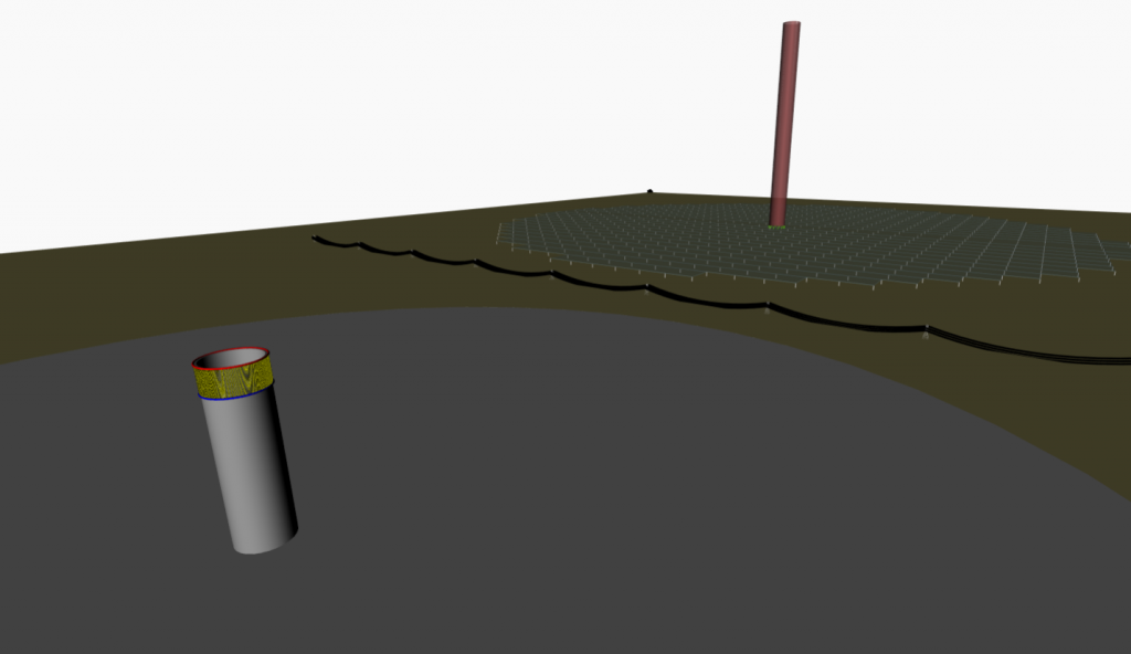 Energy park with solar tower and updraft tower